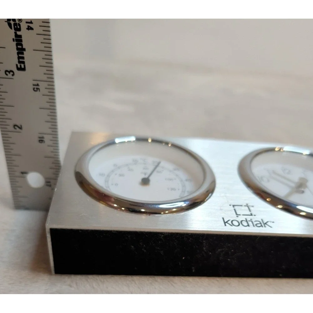 Kodiak Desk Clock Thermometer‎ Aluminum Dual Gauge Quartz Office Decor
